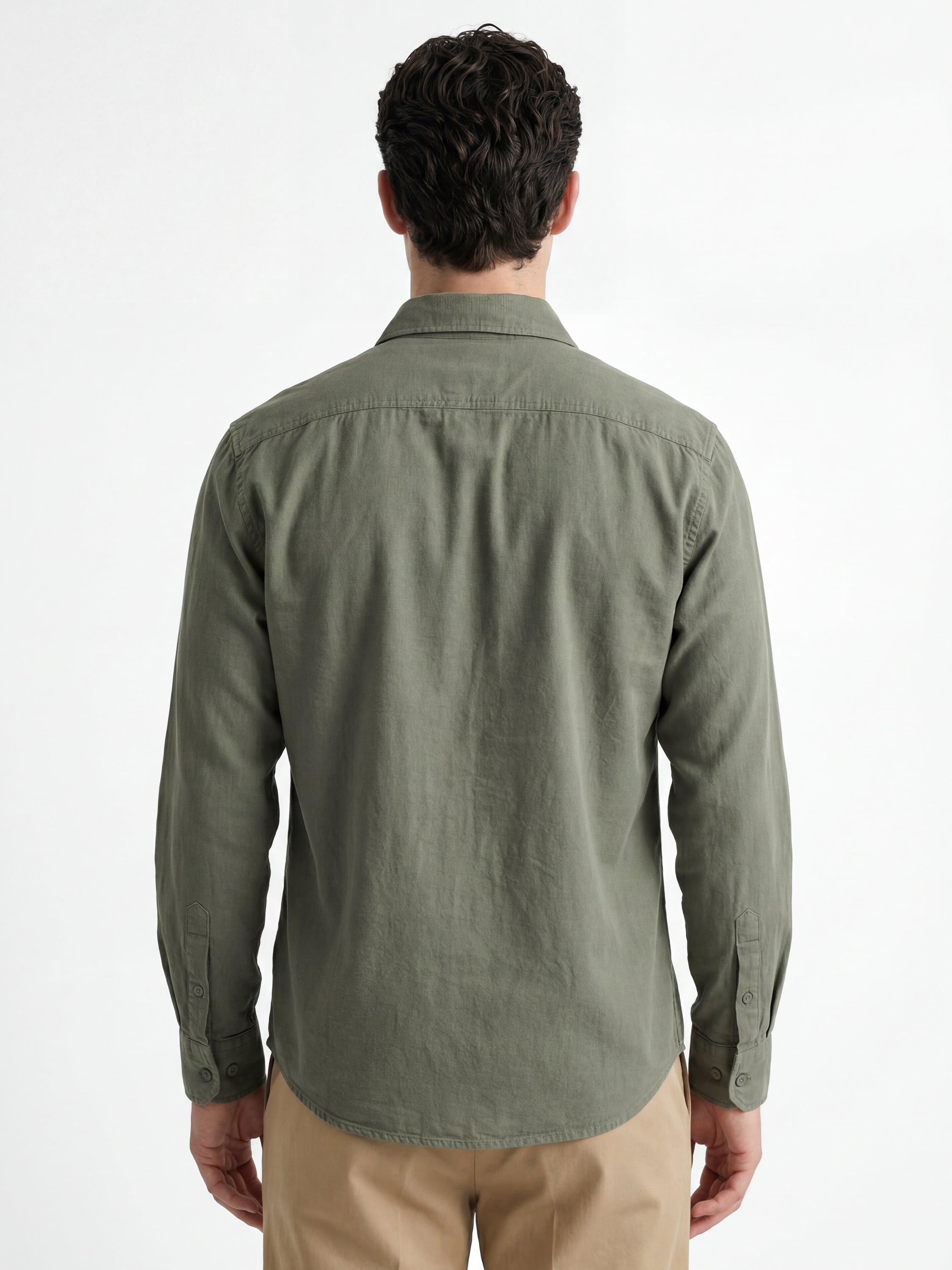 Locomotive Men Olive Solid Slim Fit Casual Shirt - Olive - Image 3