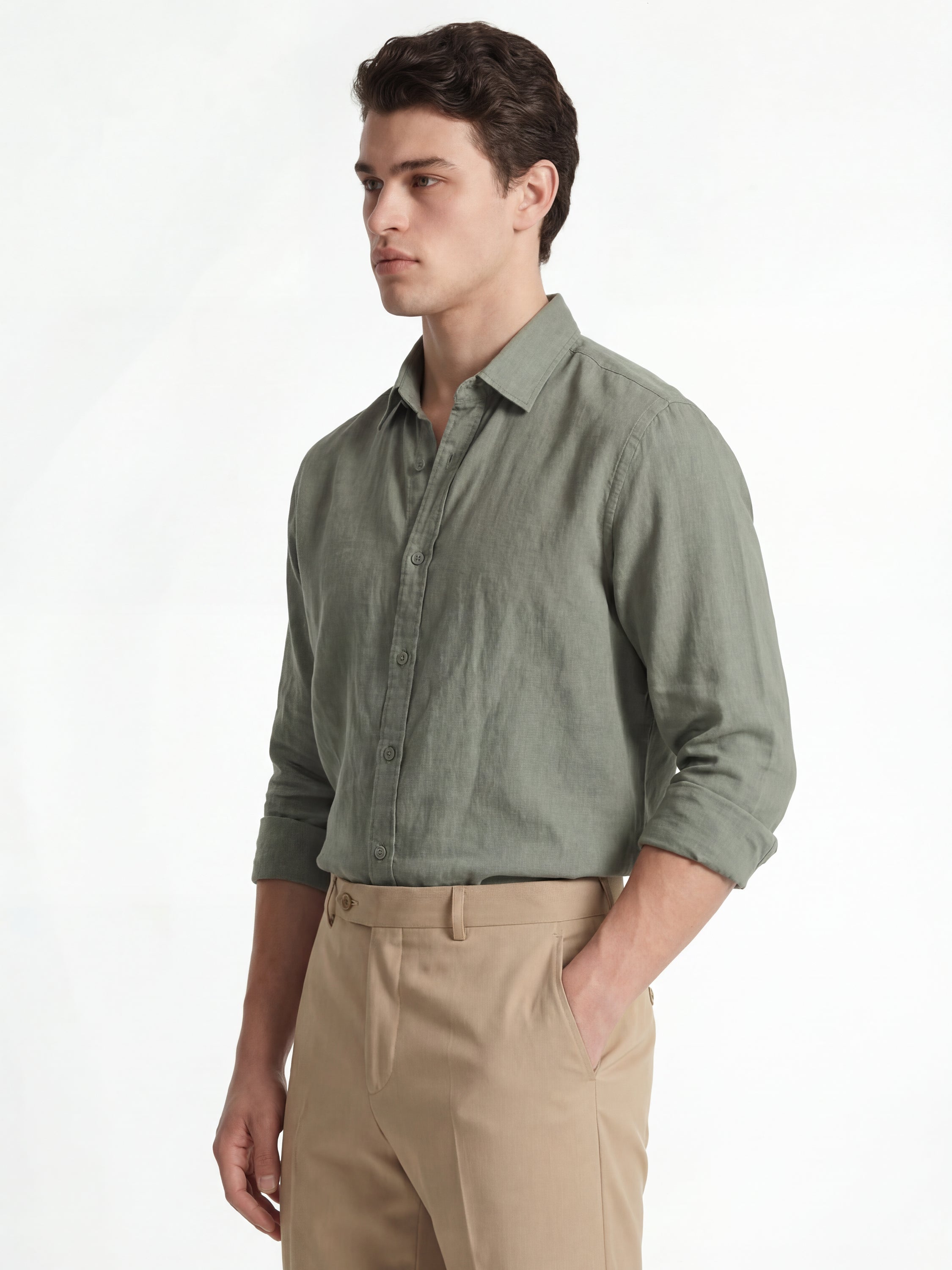 Locomotive Men Olive Solid Slim Fit Casual Shirt - Olive - Image 4