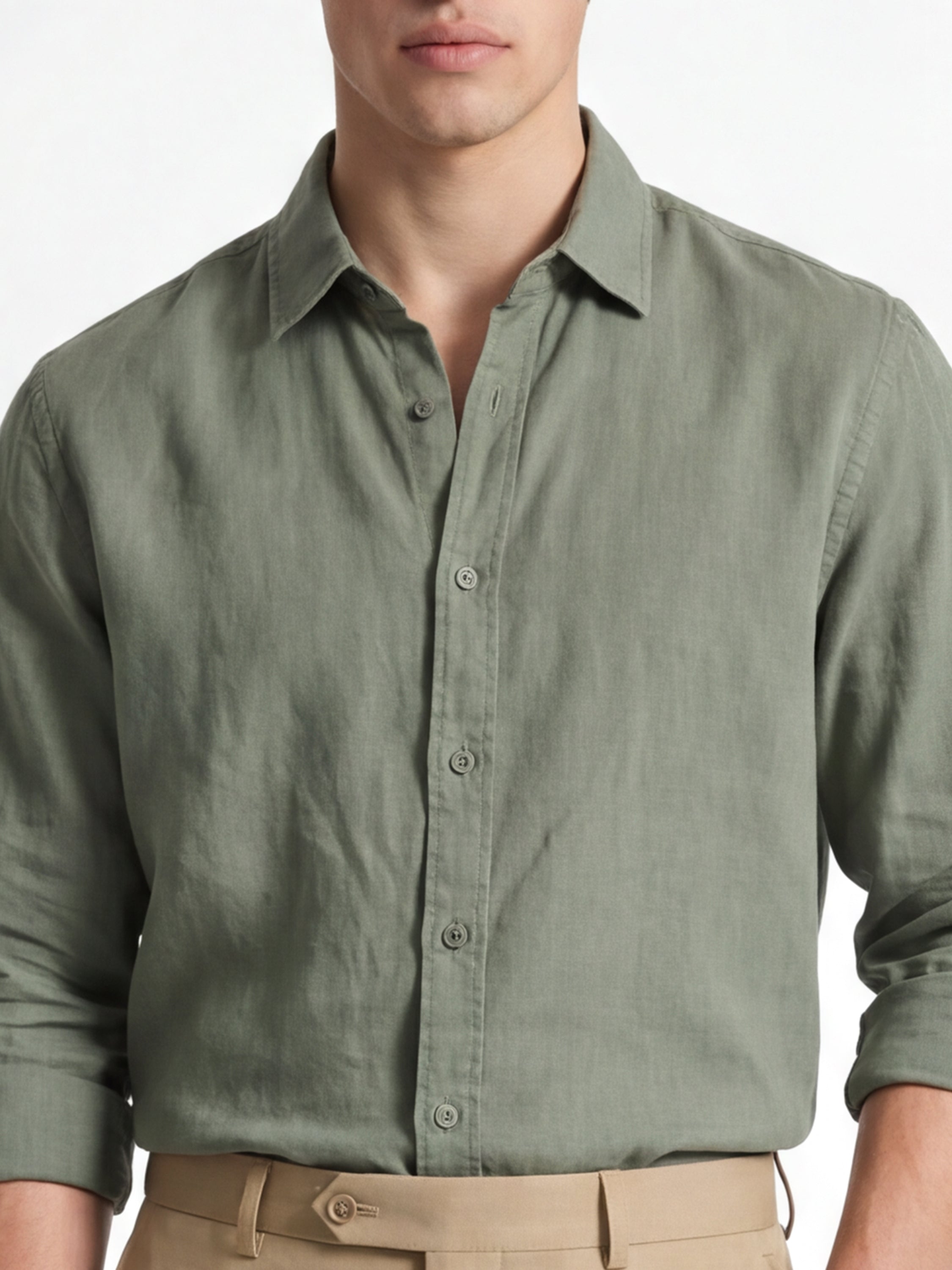 Locomotive Men Olive Solid Slim Fit Casual Shirt - Olive - Image 5