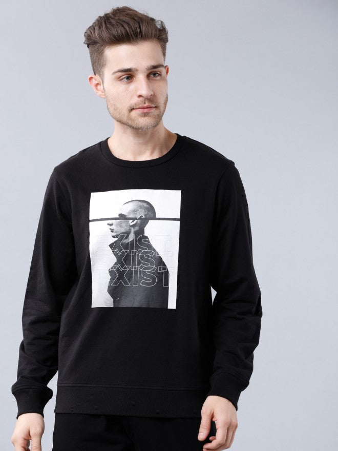 Black Casual Printed Sweat Shirt - Black - Image 1