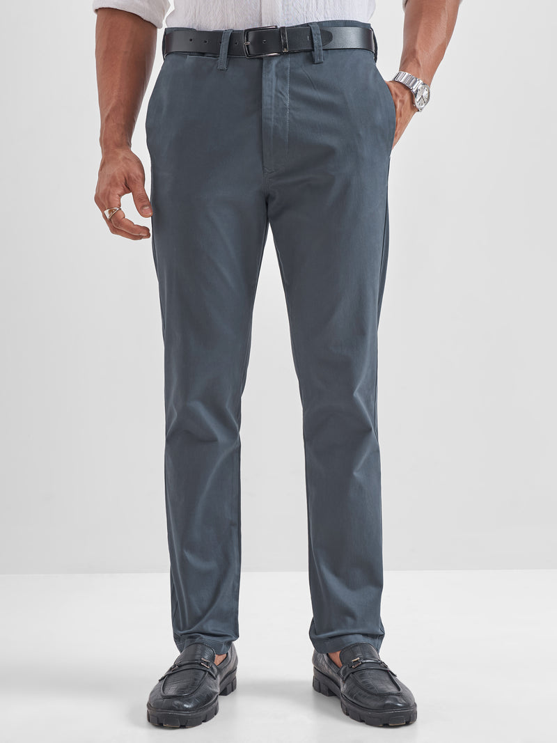 Locomotive Men Navy Blue Regular Fit Solid Chinos - Navy Blue - Image 1