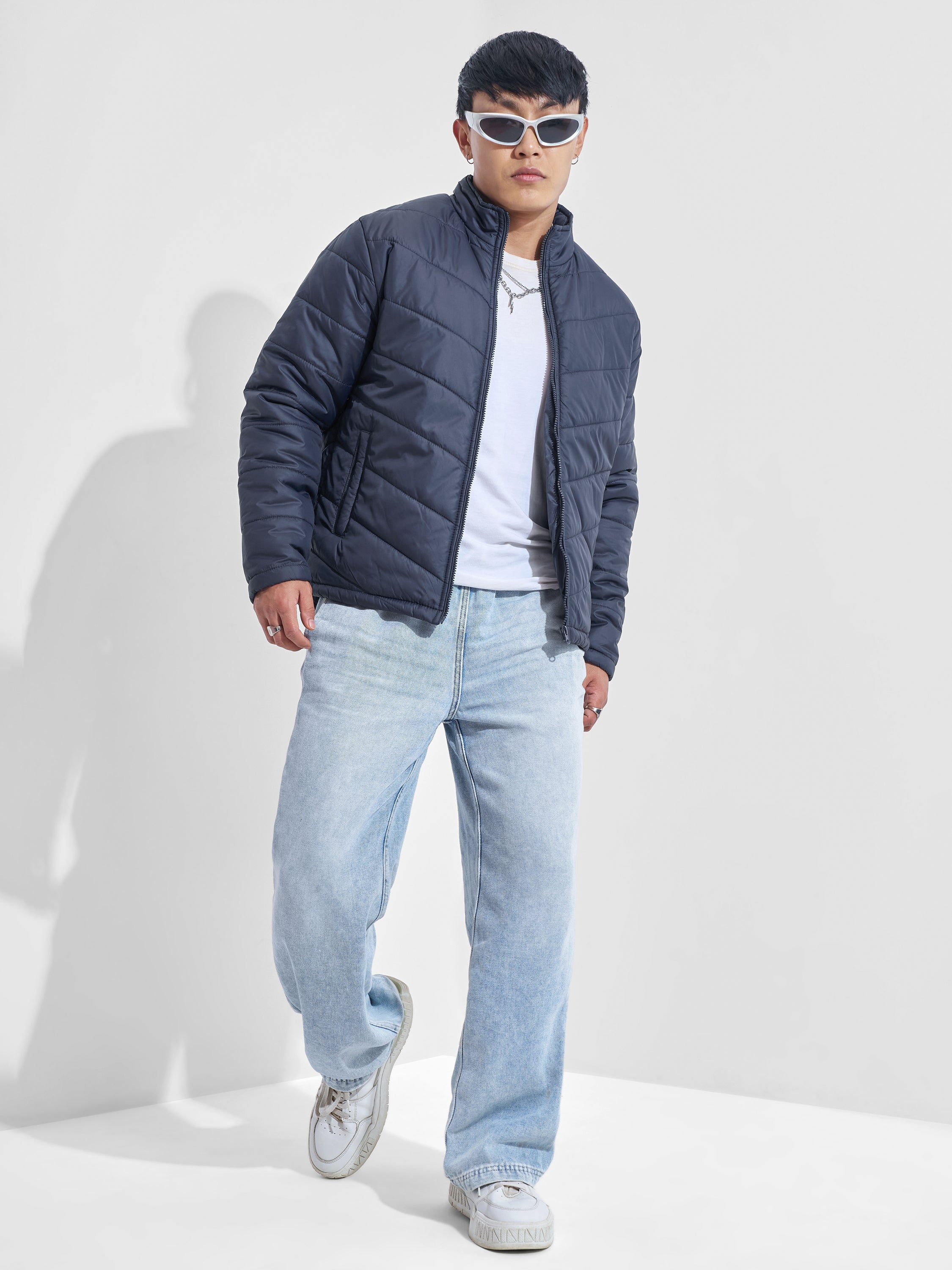 Purple By Highlander Men Navy Blue Solid Puffer Jacket - Navy Blue - Image 2