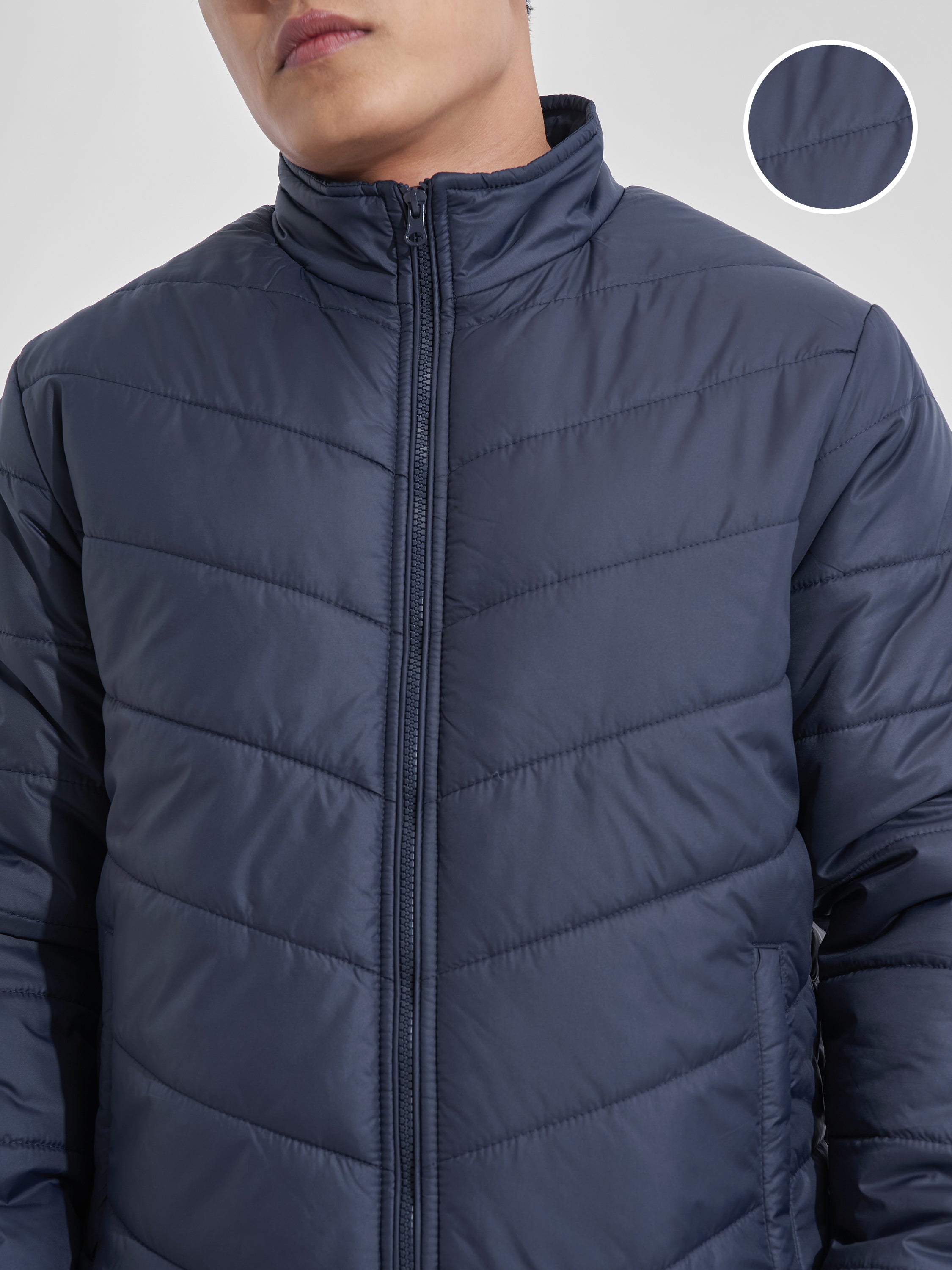 Purple By Highlander Men Navy Blue Solid Puffer Jacket - Navy Blue - Image 5