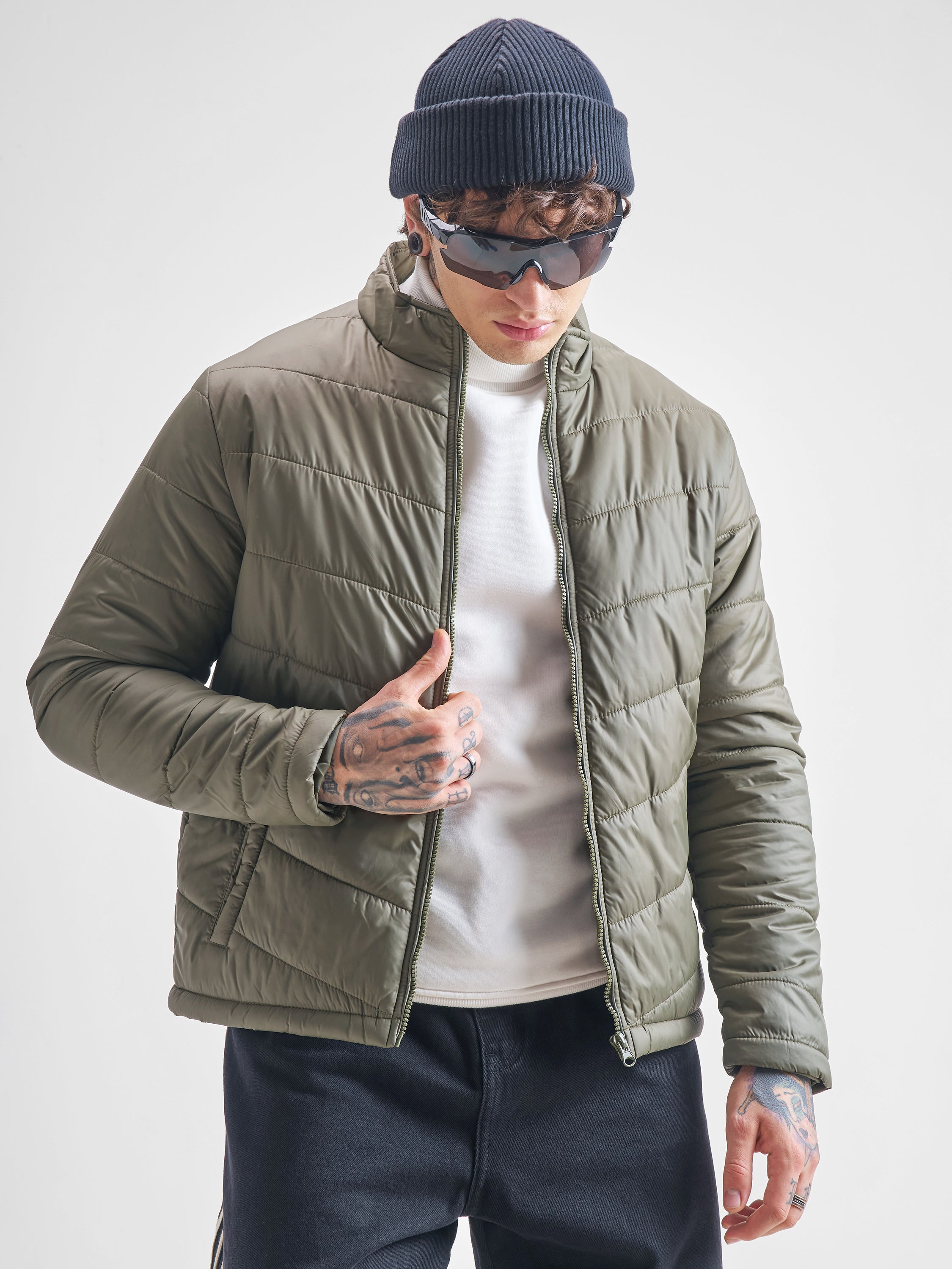Purple By Highlander Men Olive Solid Puffer Jacket - Olive - Image 1