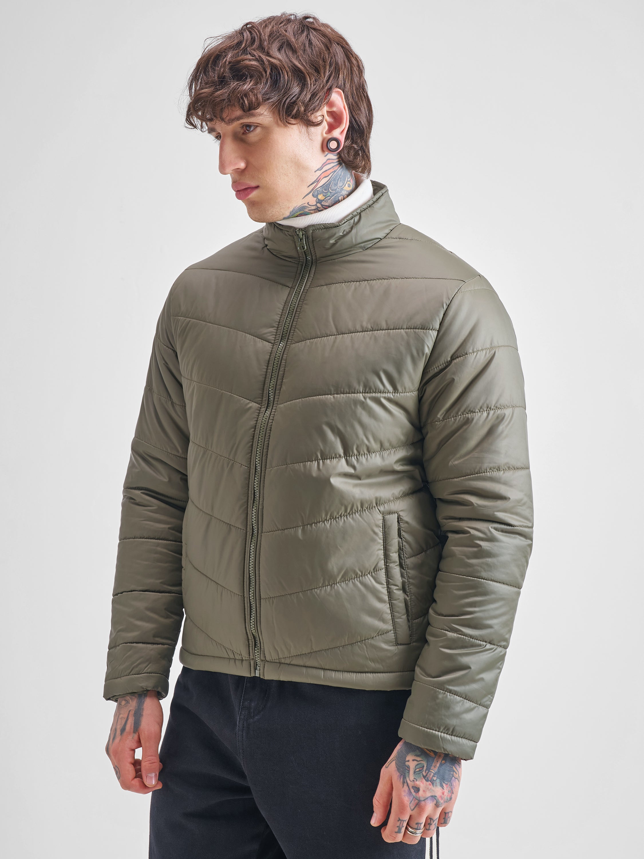 Purple By Highlander Men Olive Solid Puffer Jacket - Olive - Image 4