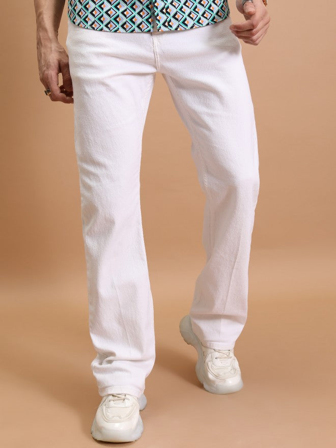 Purple By Highlander Men White Bootcut Stretchable Jeans - White - Image 1