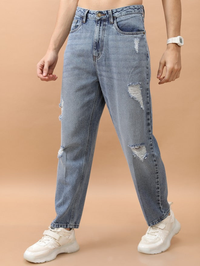 Purple By Highlander Men Blue Relaxed Fit Highly Distressed Jeans - Blue - Image 4