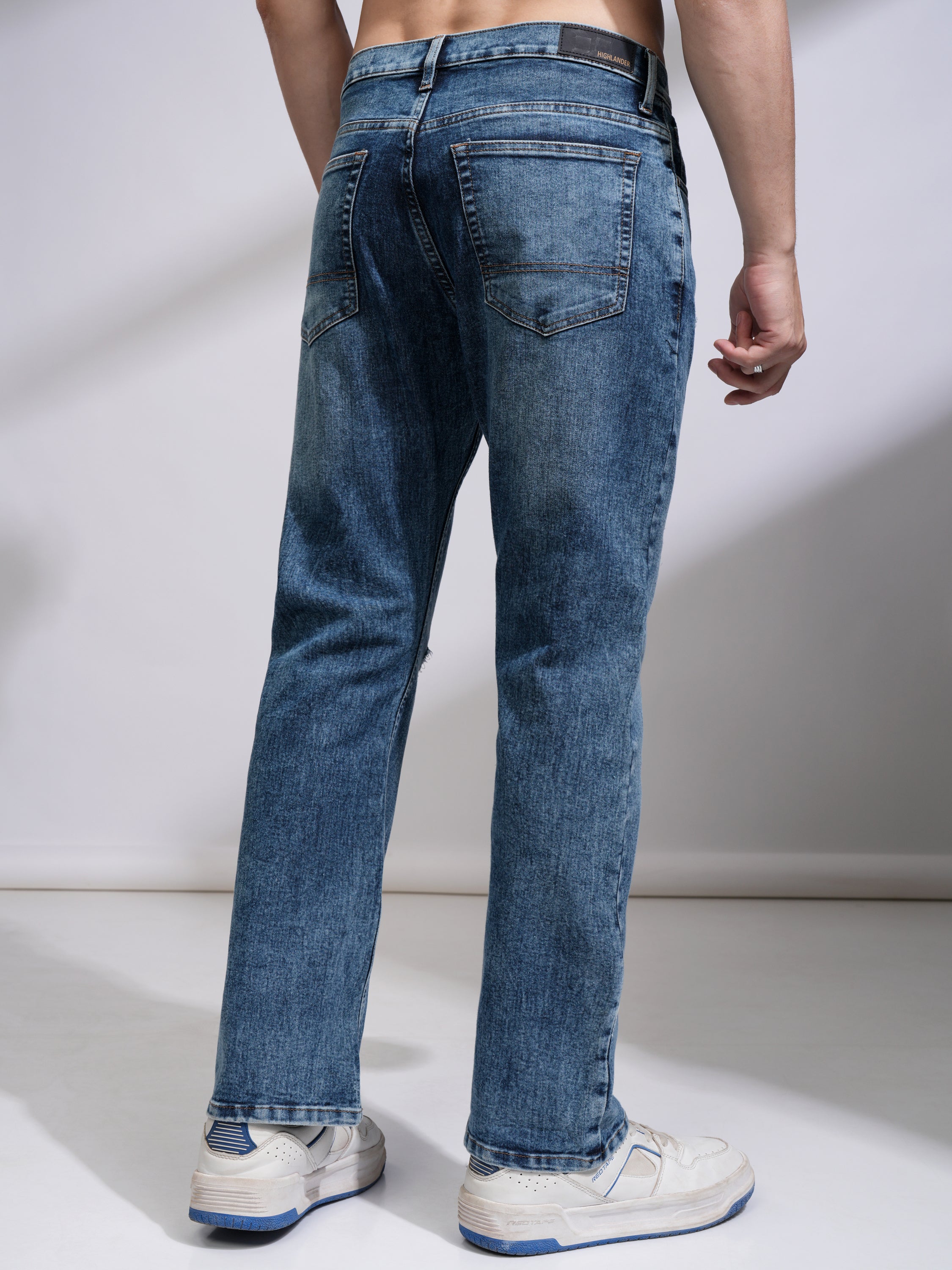 Purple By Highlander Men Blue Bootcut Highly Distressed Stretchable Jeans - Blue - Image 3