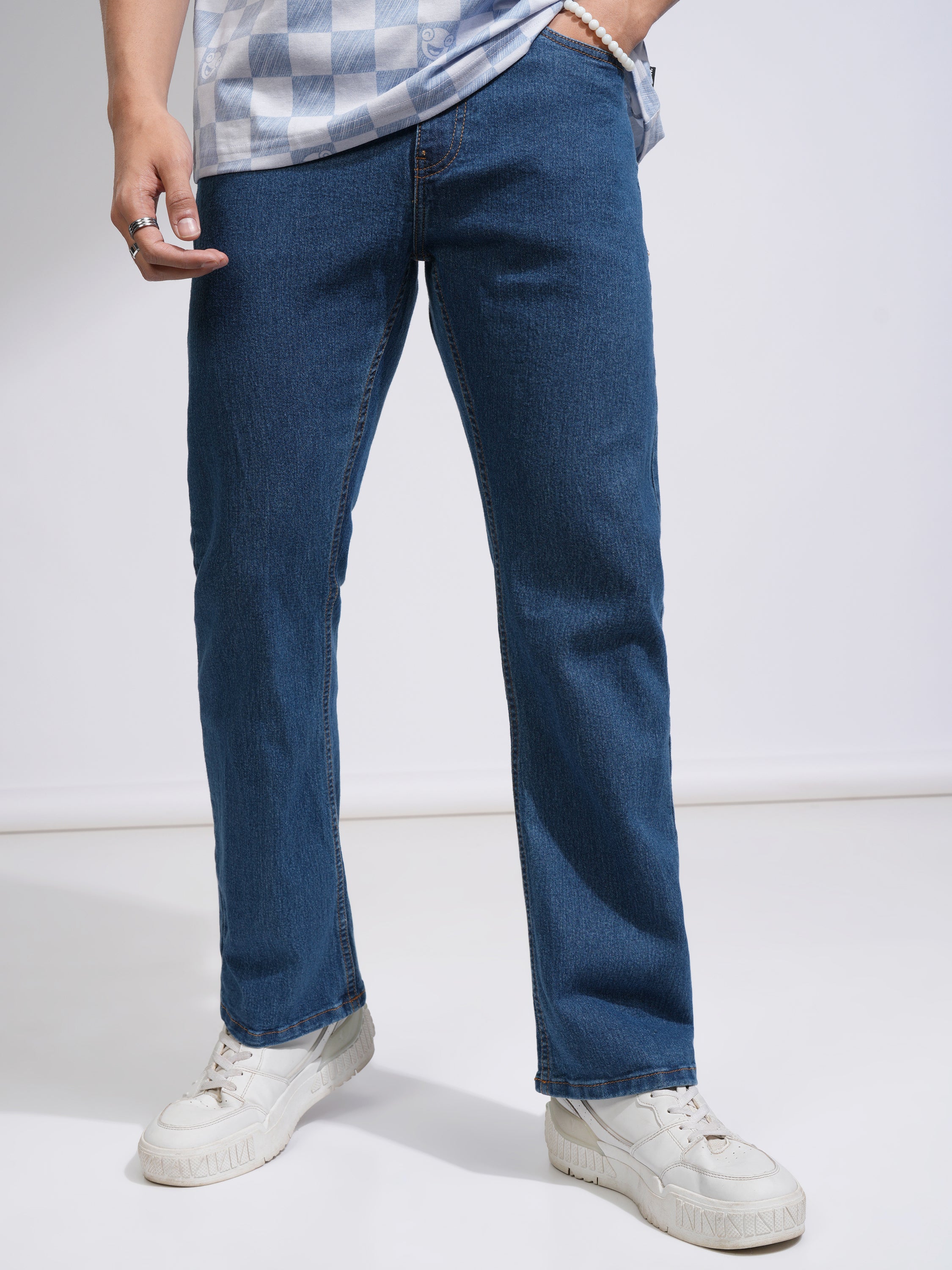 Purple By Highlander Men Blue Bootcut Stretchable Jeans - Blue - Image 1