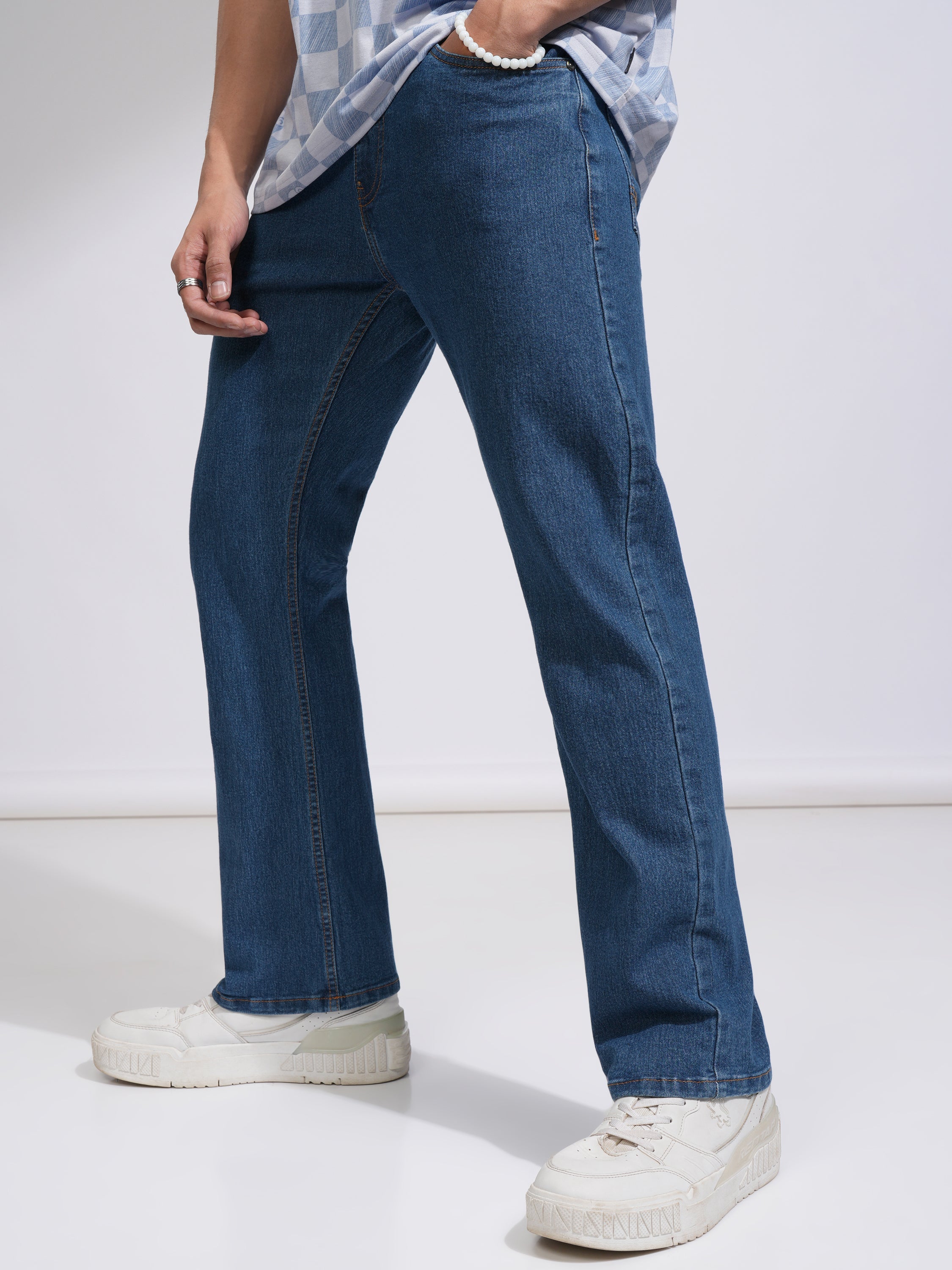 Purple By Highlander Men Blue Bootcut Stretchable Jeans - Blue - Image 4
