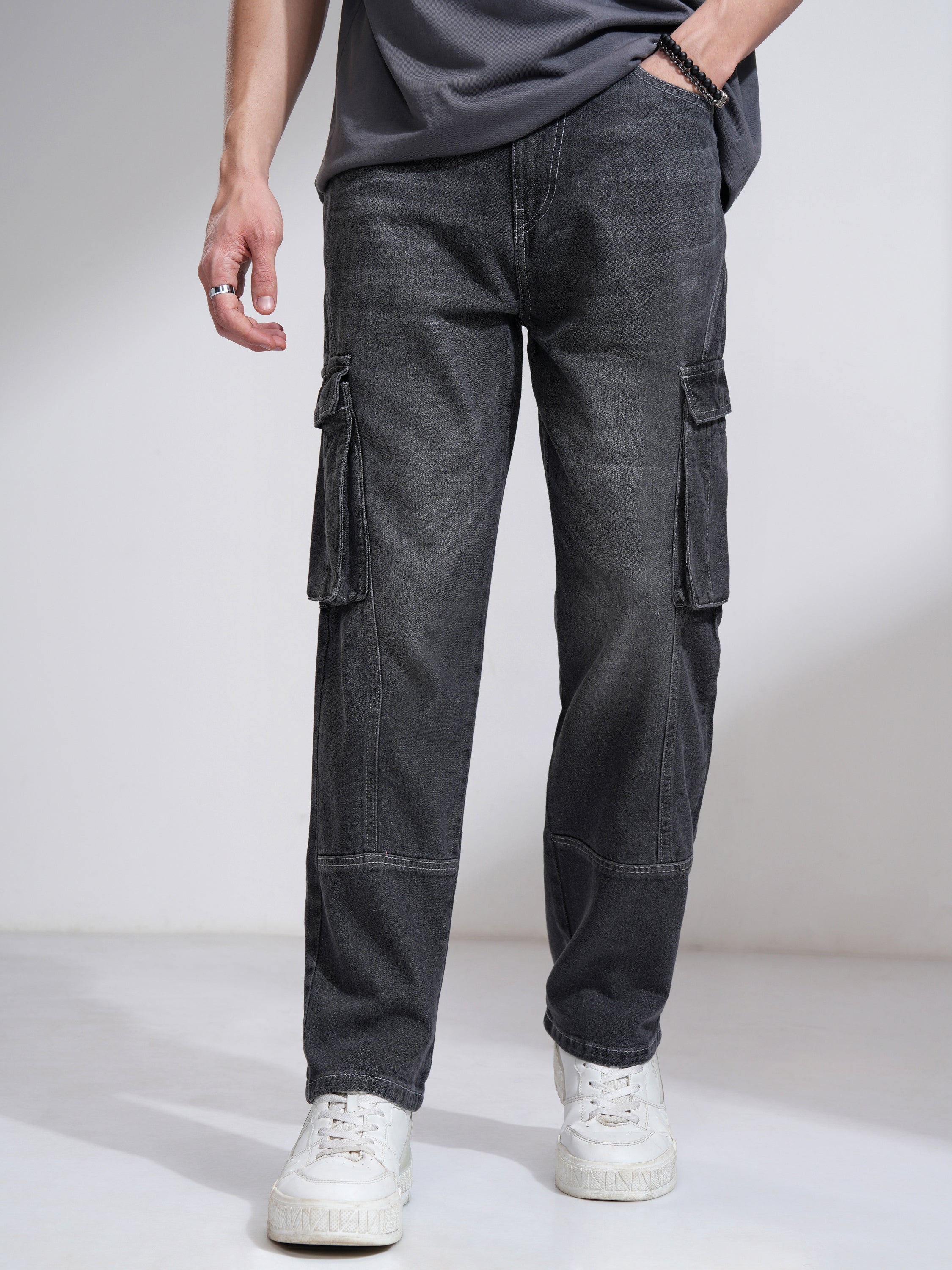 Highlander Men Charcoal Straight Fit Stretchable Jeans - Charcoal - Image 1