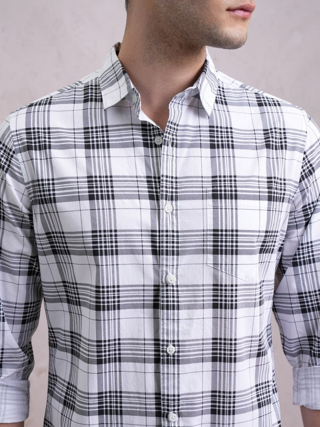 Highlander Men White Checked Slim Fit Casual Shirt - White - Image 5