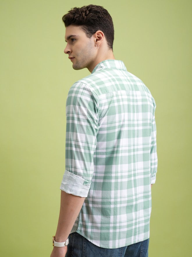 Highlander Men Green Checked Slim Fit Casual Shirt - Green - Image 3