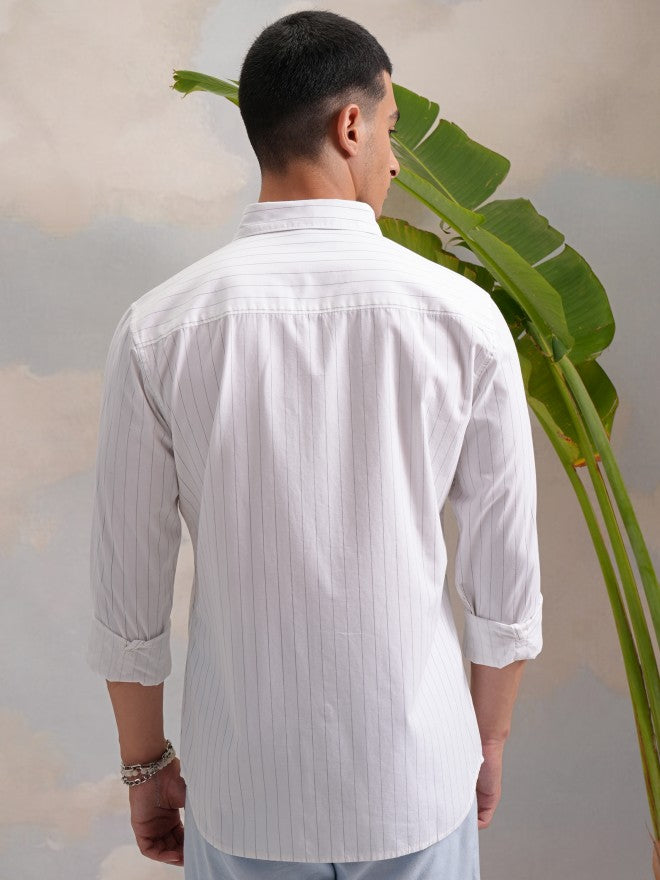 Highlander Men Black Striped Slim Fit Casual Shirt - Black - Image 3