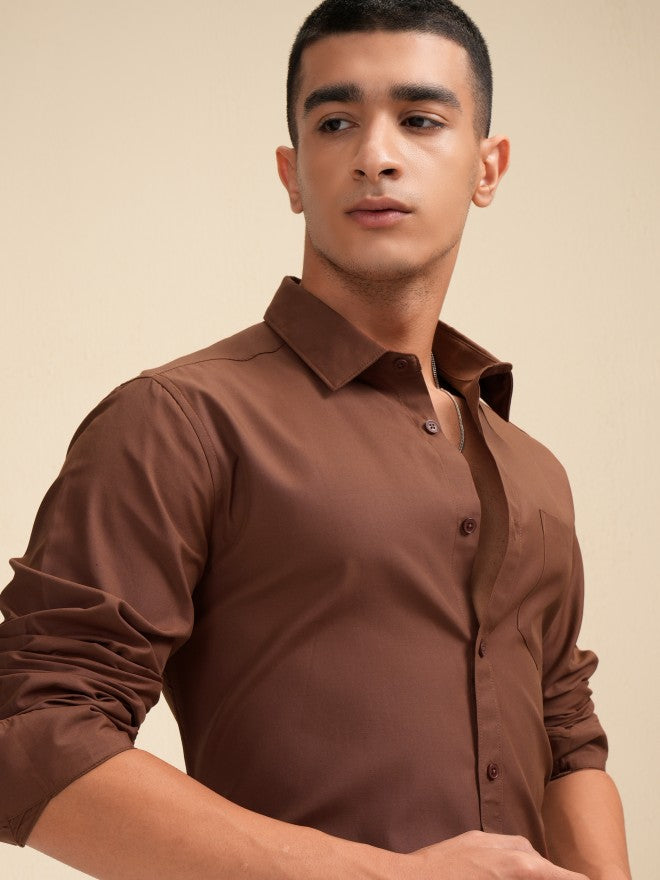 Highlander Men Brown Solid Slim Fit Casual Shirt - Brown - Image 1