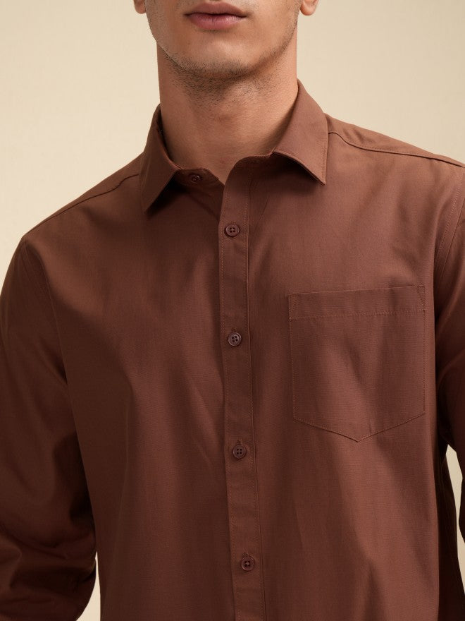 Highlander Men Brown Solid Slim Fit Casual Shirt - Brown - Image 5