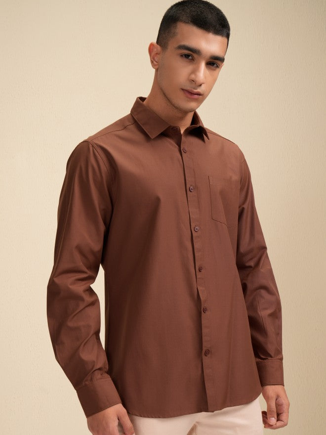 Highlander Men Brown Solid Slim Fit Casual Shirt - Brown - Image 6