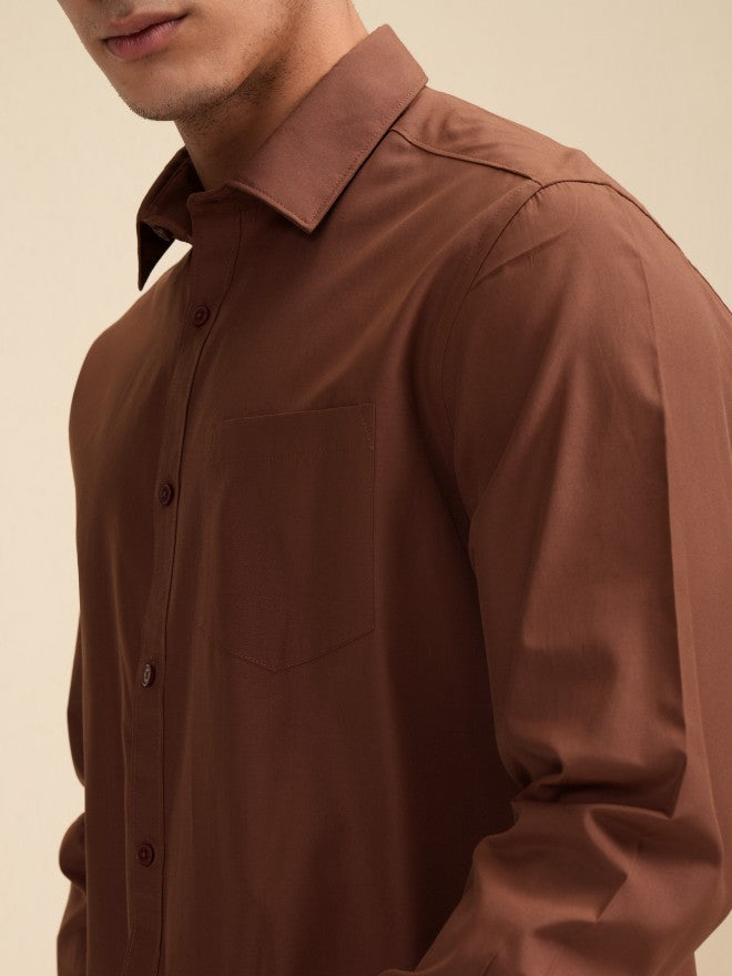 Highlander Men Brown Solid Slim Fit Casual Shirt - Brown - Image 8