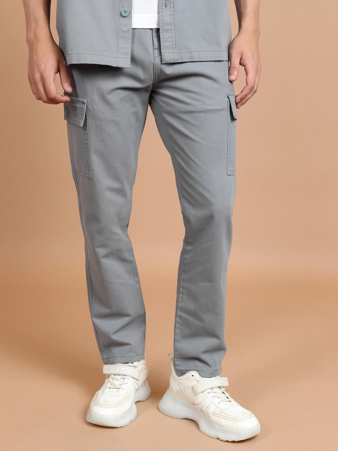 Highlander Men Light Grey Regular Fit Solid Cargos - Grey - Image 1