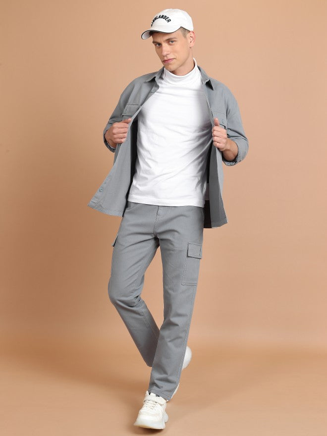 Highlander Men Light Grey Regular Fit Solid Cargos - Grey - Image 2