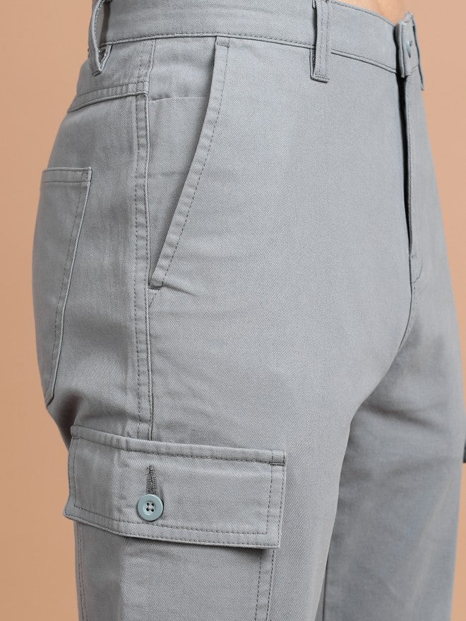 Highlander Men Light Grey Regular Fit Solid Cargos - Grey - Image 5