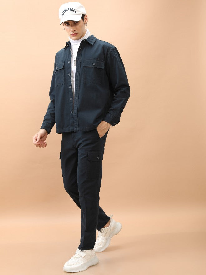 Highlander Men Navy Regular Fit Solid Cargo - Navy Blue - Image 2