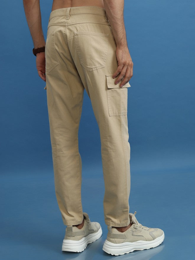 Highlander Men Beige Regular Fit Solid Cargos - Beige - Image 3