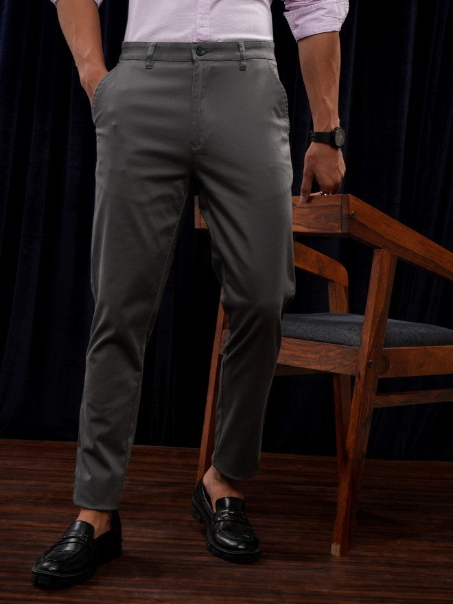 Purple By Highlander Men Grey Tapered Fit Solid Chinos - Grey - Image 1