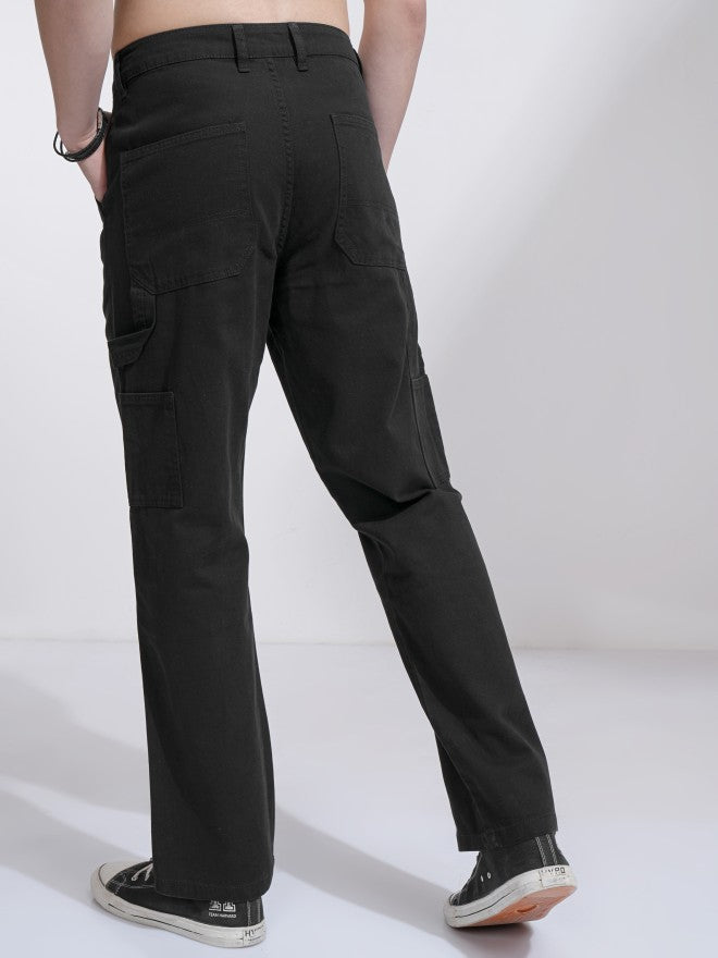 Purple By Highlander Men Black Straight Fit Solid Cargo - Black - Image 3