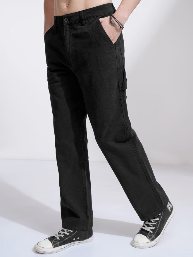 Purple By Highlander Men Black Straight Fit Solid Cargo - Black - Image 4