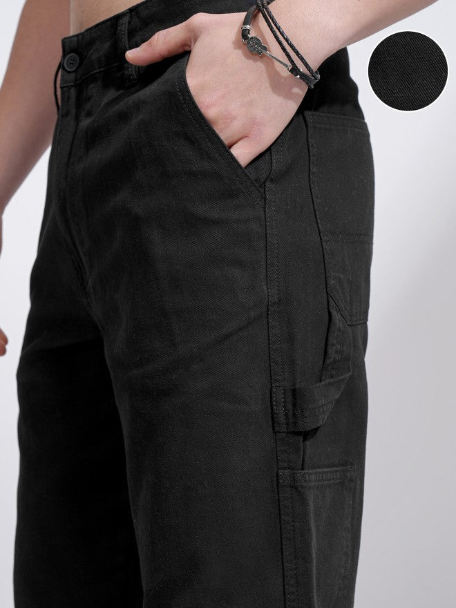 Purple By Highlander Men Black Straight Fit Solid Cargo - Black - Image 5