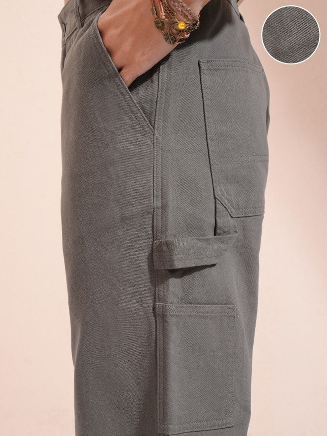 Purple By Highlander Men Grey Carpenter Fit Solid Cargo - Grey - Image 5