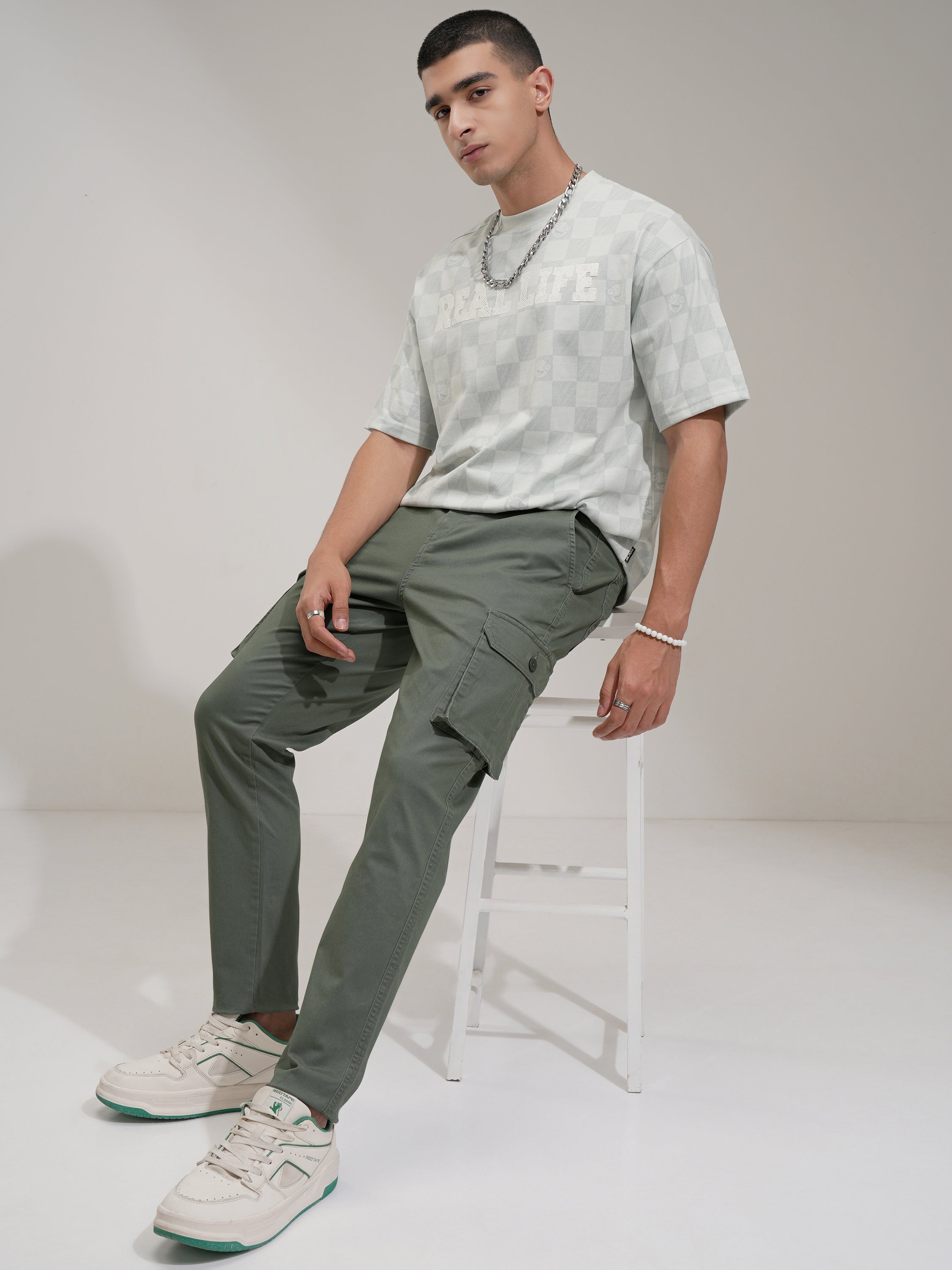 Purple By Highlander Men Green Regular Fit Solid Cargo - Green - Image 2
