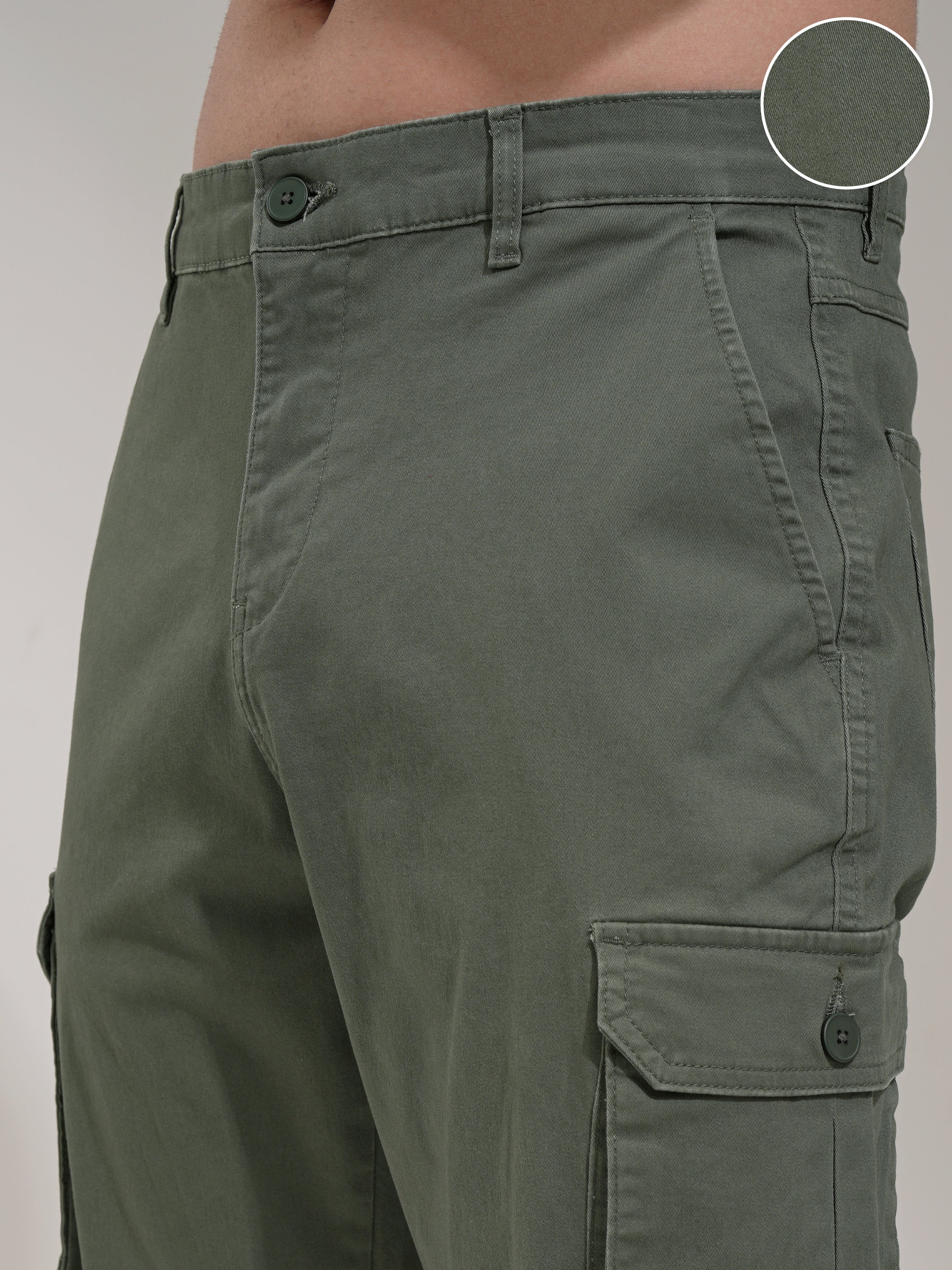 Purple By Highlander Men Green Regular Fit Solid Cargo - Green - Image 5