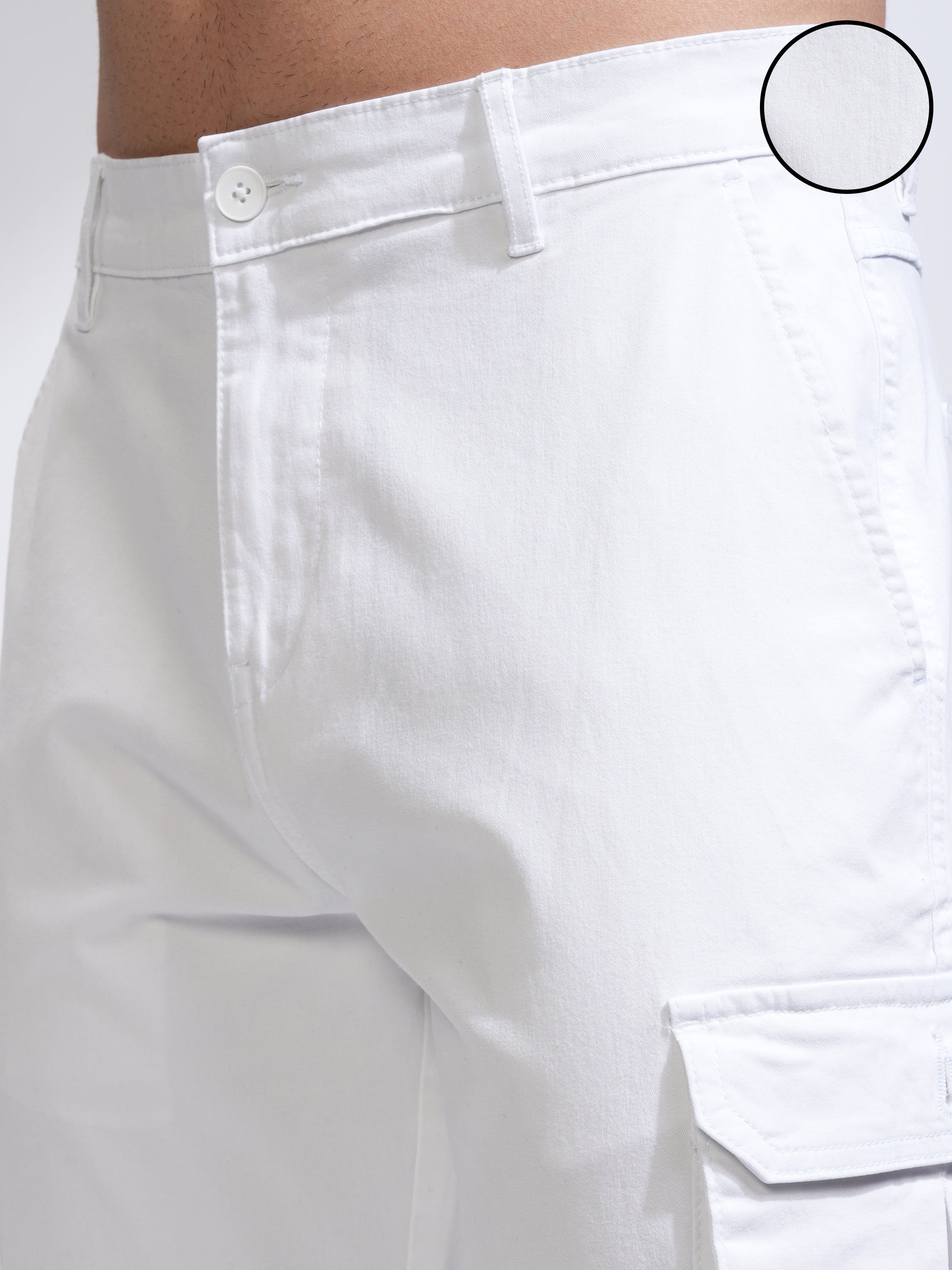 Purple By Highlander Men White Straight Fit Solid Cargo - White - Image 5