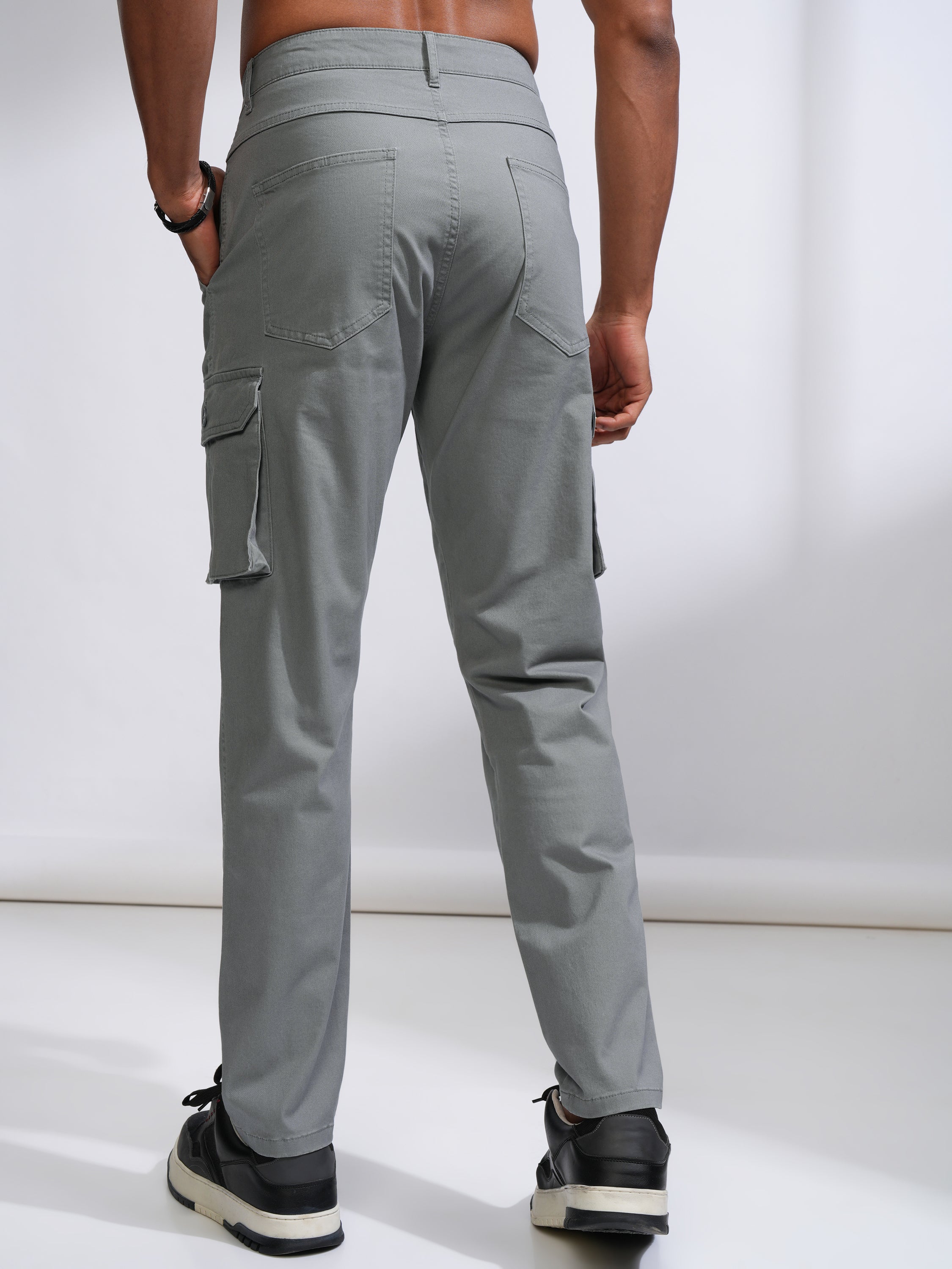 Purple By Highlander Men Grey Straight Fit Solid Cargo - Grey - Image 3