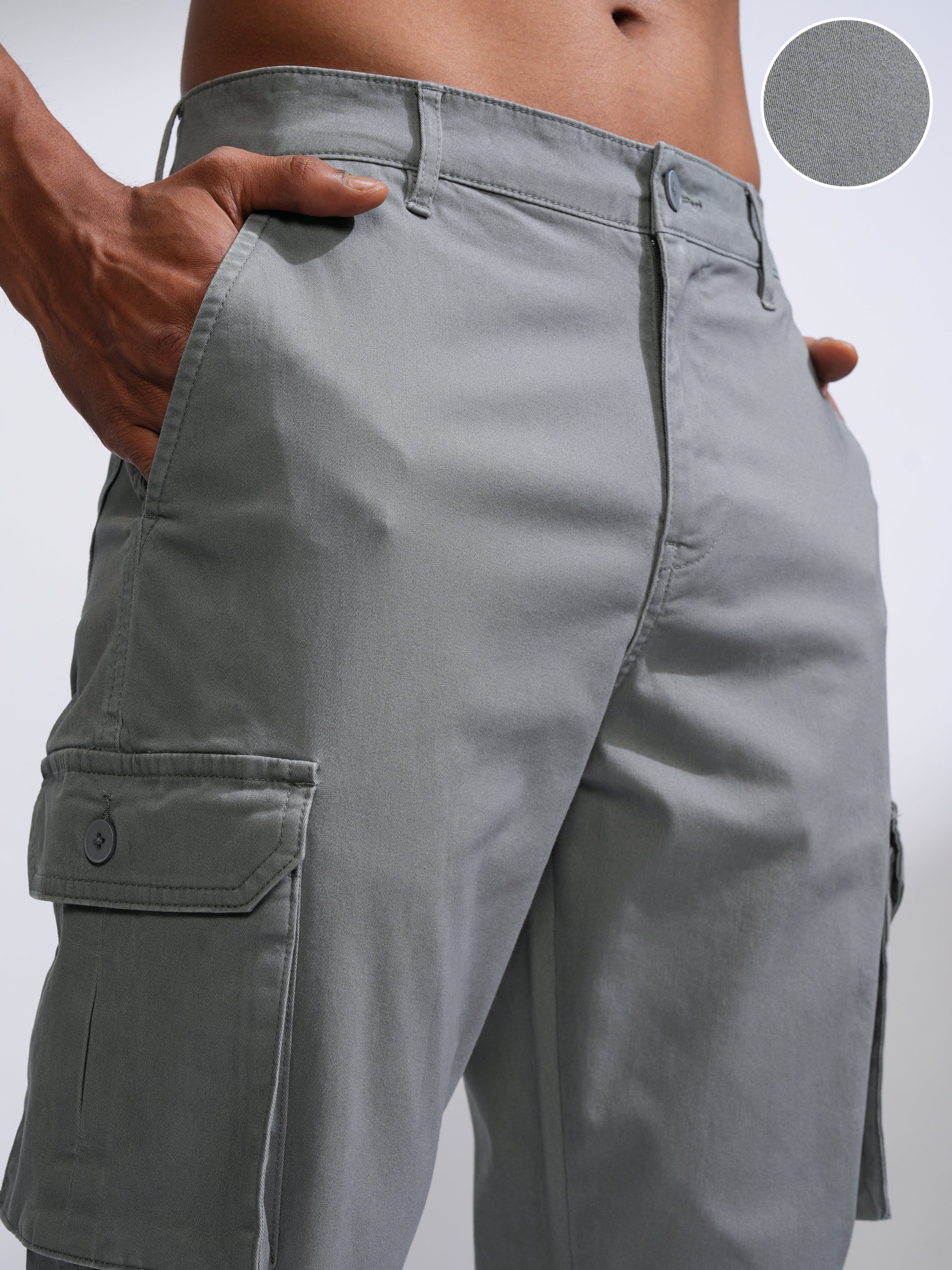 Purple By Highlander Men Grey Straight Fit Solid Cargo - Grey - Image 5