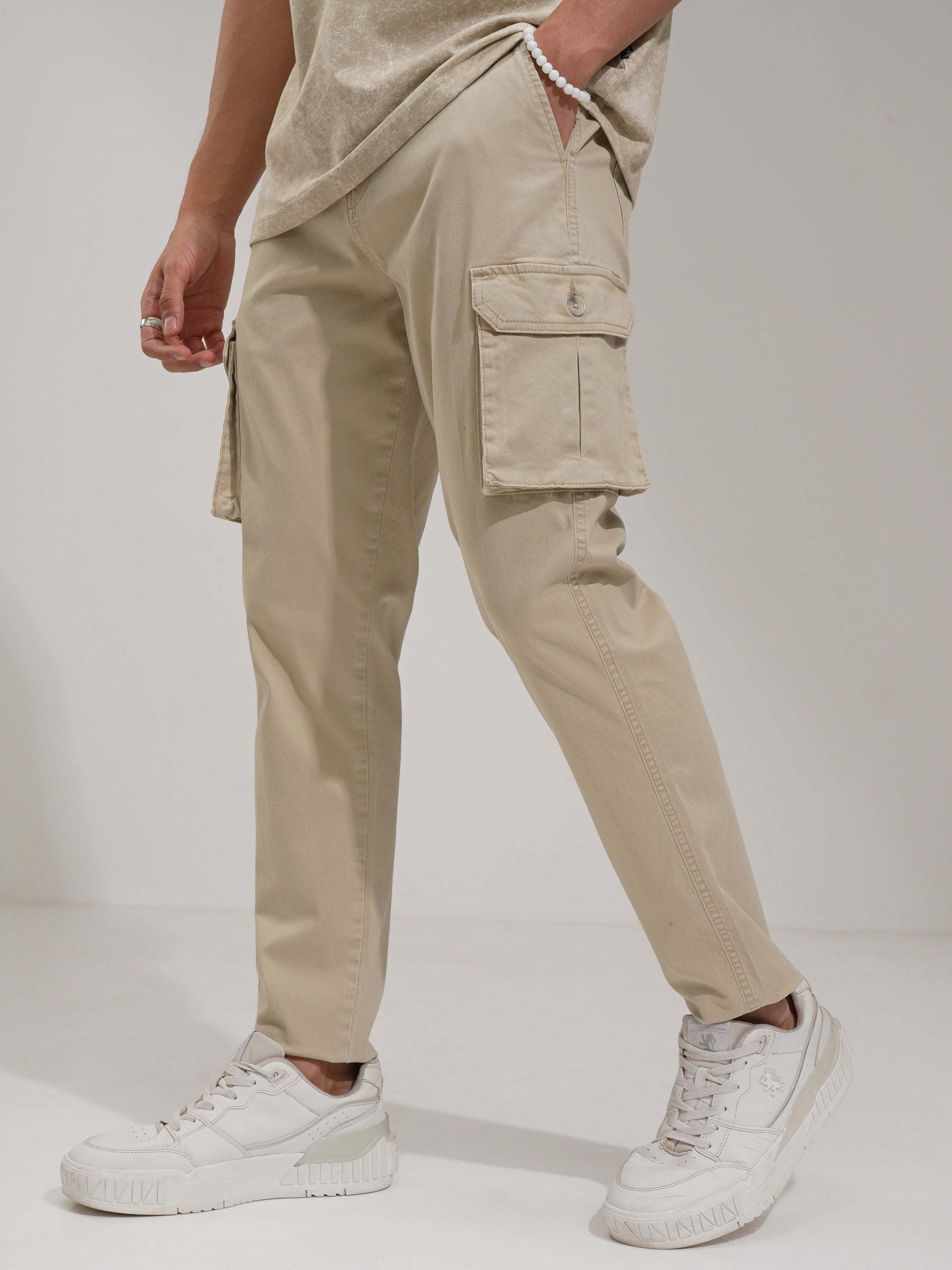 Purple By Highlander Men Grey Regular Fit Solid Cargo - Grey - Image 1