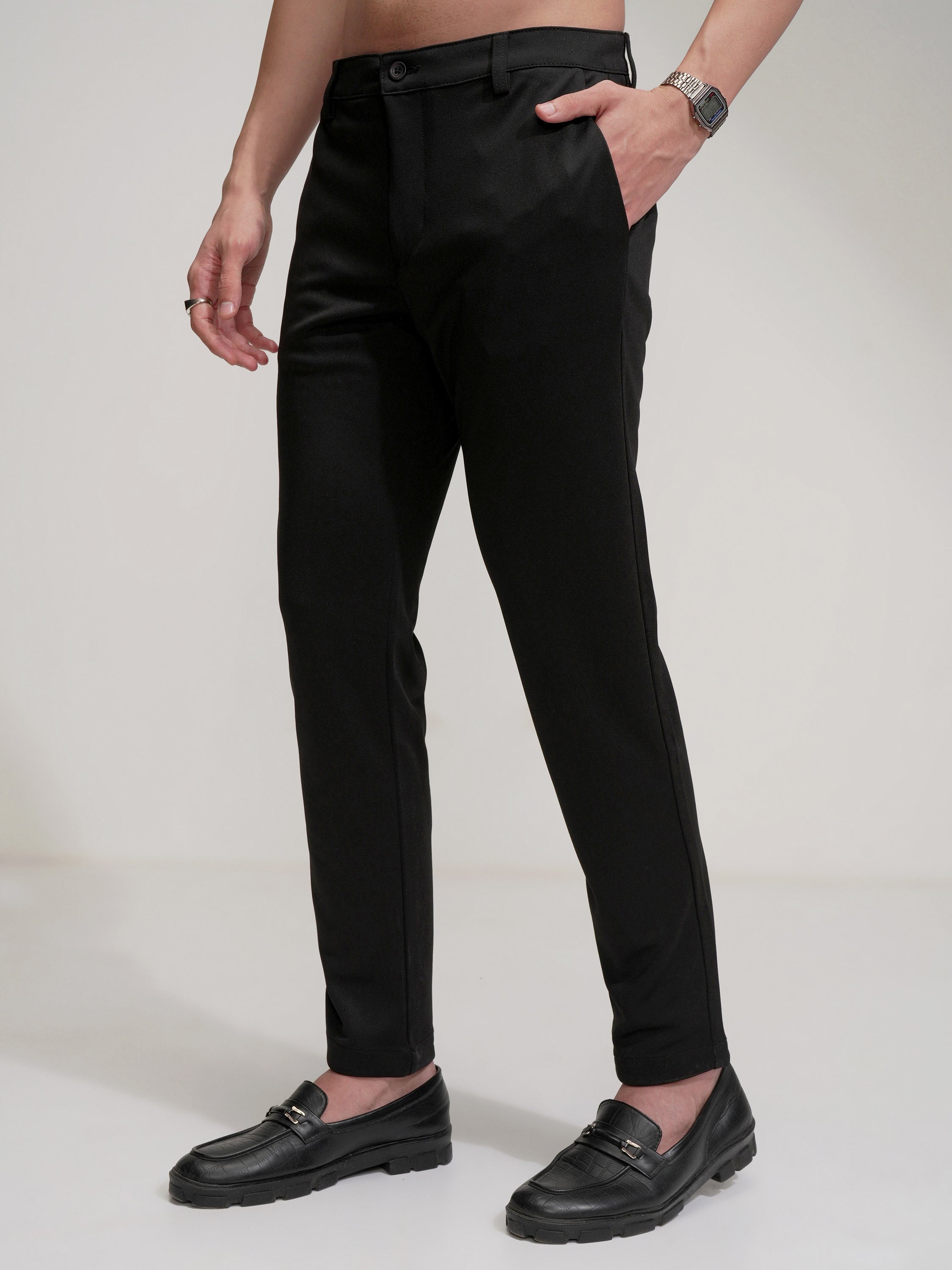 Purple By Highlander Men Black Regular Fit Solid Chinos - Black - Image 4