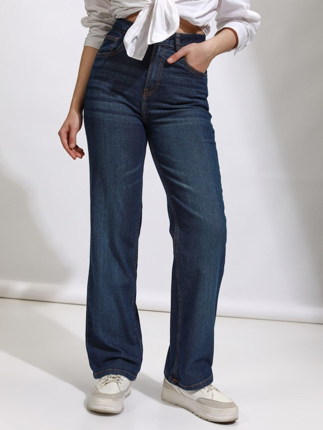 Tokyo Talkies Women Blue Straight Fit Stretchable Jeans - Blue - Image 1