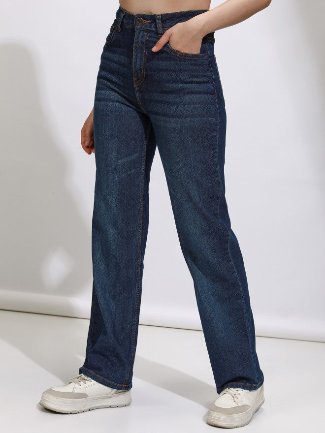 Tokyo Talkies Women Blue Straight Fit Stretchable Jeans - Blue - Image 4