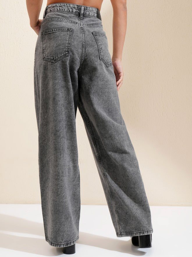 Tokyo Talkies Women Grey Wide Leg Jeans - Grey - Image 3