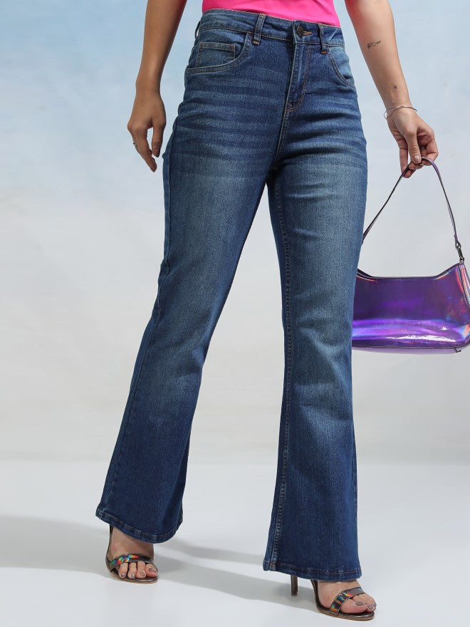 Tokyo Talkies Women Blue Bootcut Stretchable Jeans - Blue - Image 1
