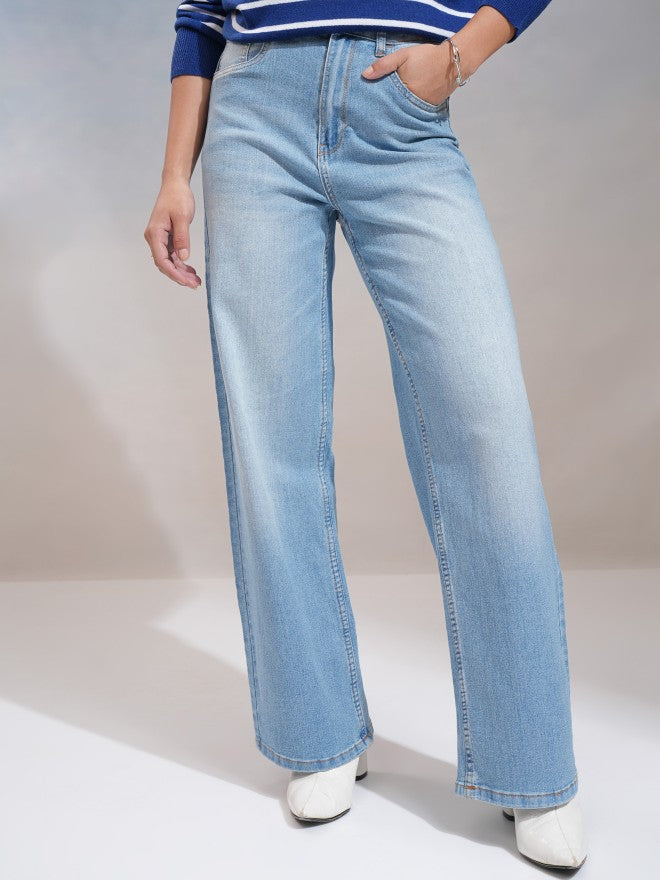 Tokyo Talkies Women Blue Wide Leg Stretchable Jeans - Blue - Image 1
