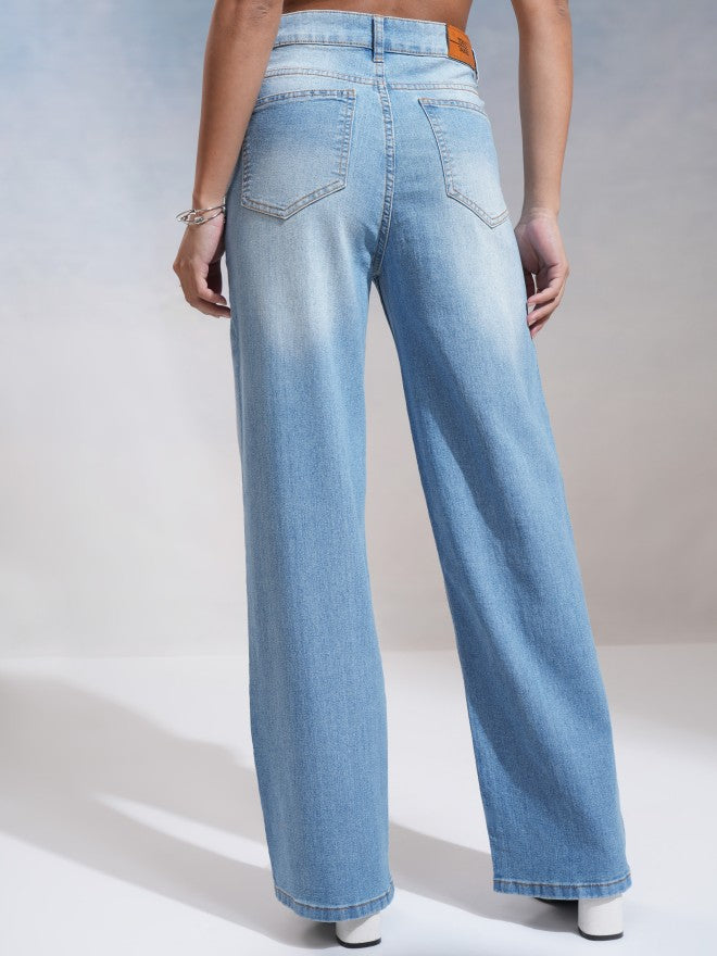 Tokyo Talkies Women Blue Wide Leg Stretchable Jeans - Blue - Image 3