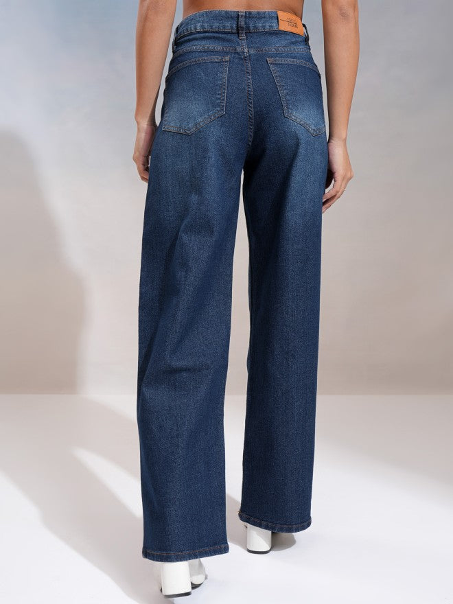Tokyo Talkies Women Blue Wide Leg Stretchable Jeans - Blue - Image 3