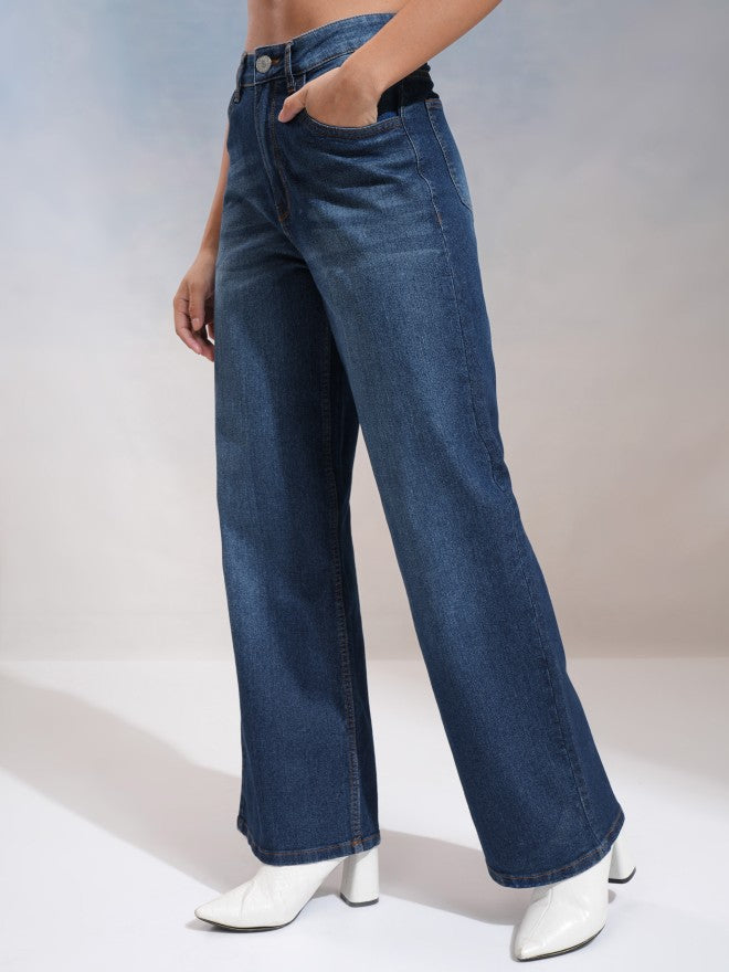 Tokyo Talkies Women Blue Wide Leg Stretchable Jeans - Blue - Image 4