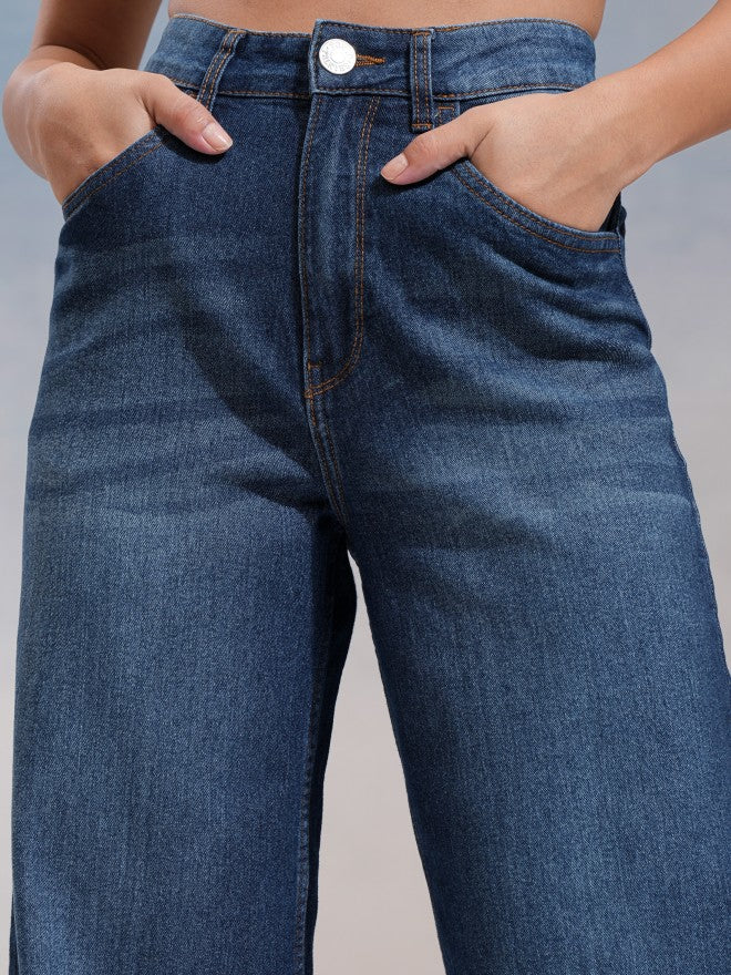Tokyo Talkies Women Blue Wide Leg Stretchable Jeans - Blue - Image 5