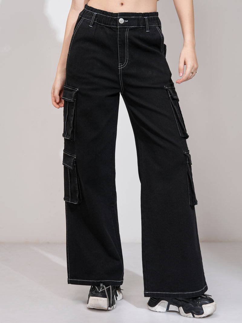 Tokyo Talkies Women Black Straight Fit Stretchable Jeans - Black - Image 1