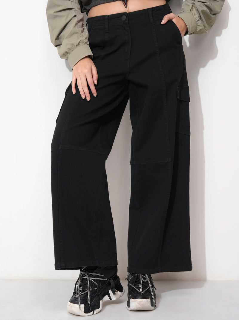 Tokyo Talkies Women Black Wide Leg Stretchable Jeans - Black - Image 1